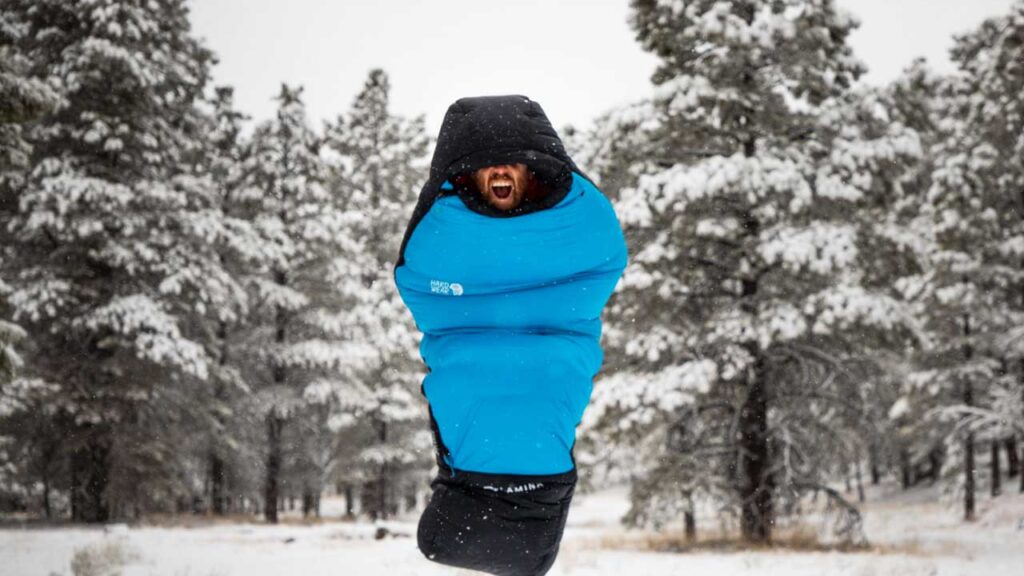Snowstorm camping with best winter sleeping bags