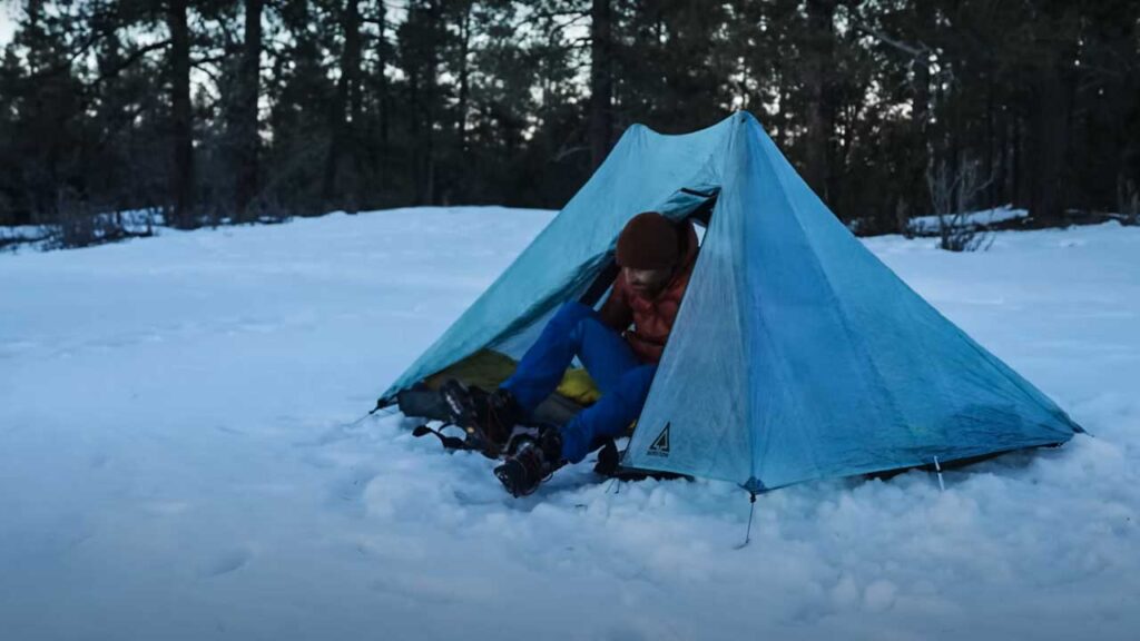This Lightweight Backpacking Tent shape helps manage snow and wind