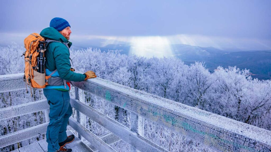Winter camping in West Virginia sometimes requires climbing to winter temps!