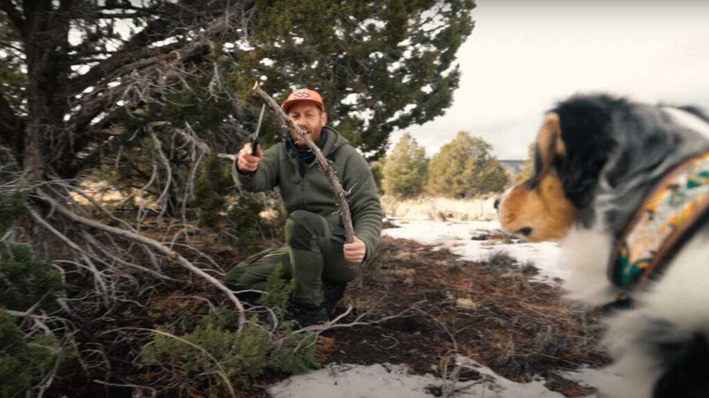How to Start a Fire in the Wild with Sticks Tip: Dog approved!  As you can see, this branch is nice and strong and has a natural bow to it.