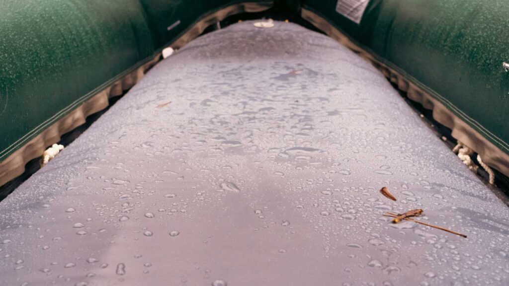 Outcast Sporting Gear Striker Raft has self bailing floors. These are very convenient, especially running rivers with any waves etc.