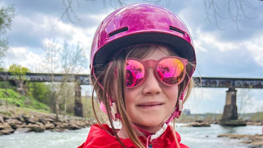 Parker has ZERO problem accessorizing with a cool skater helmet and sunglasses combo.