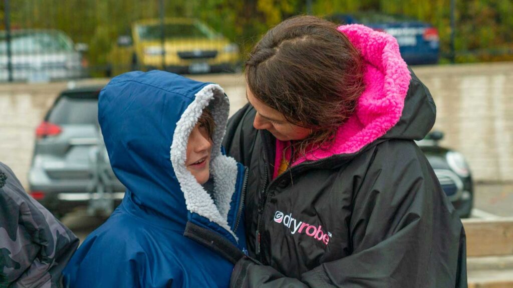 To calm Tucker down, a quiet convo is usually in order.  Find out why the meltdown happened, come to a calm conclusion.