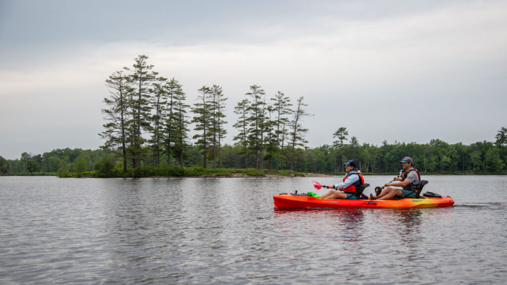 The stronger paddler in the stern goes a long way to keeping things coordinated.
