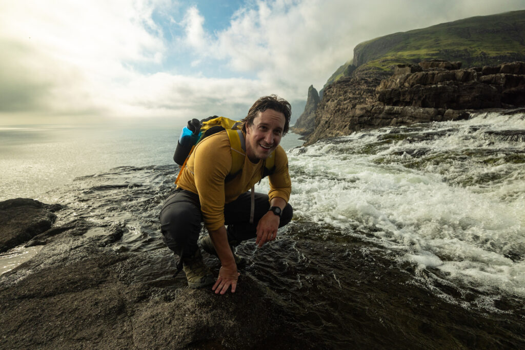 faroe islands, mike by waterfall